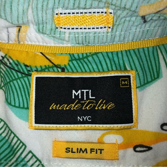 MTL Made to Live banana/palm leaf print mens button down short sleeve shirt - Picture 2 of 3